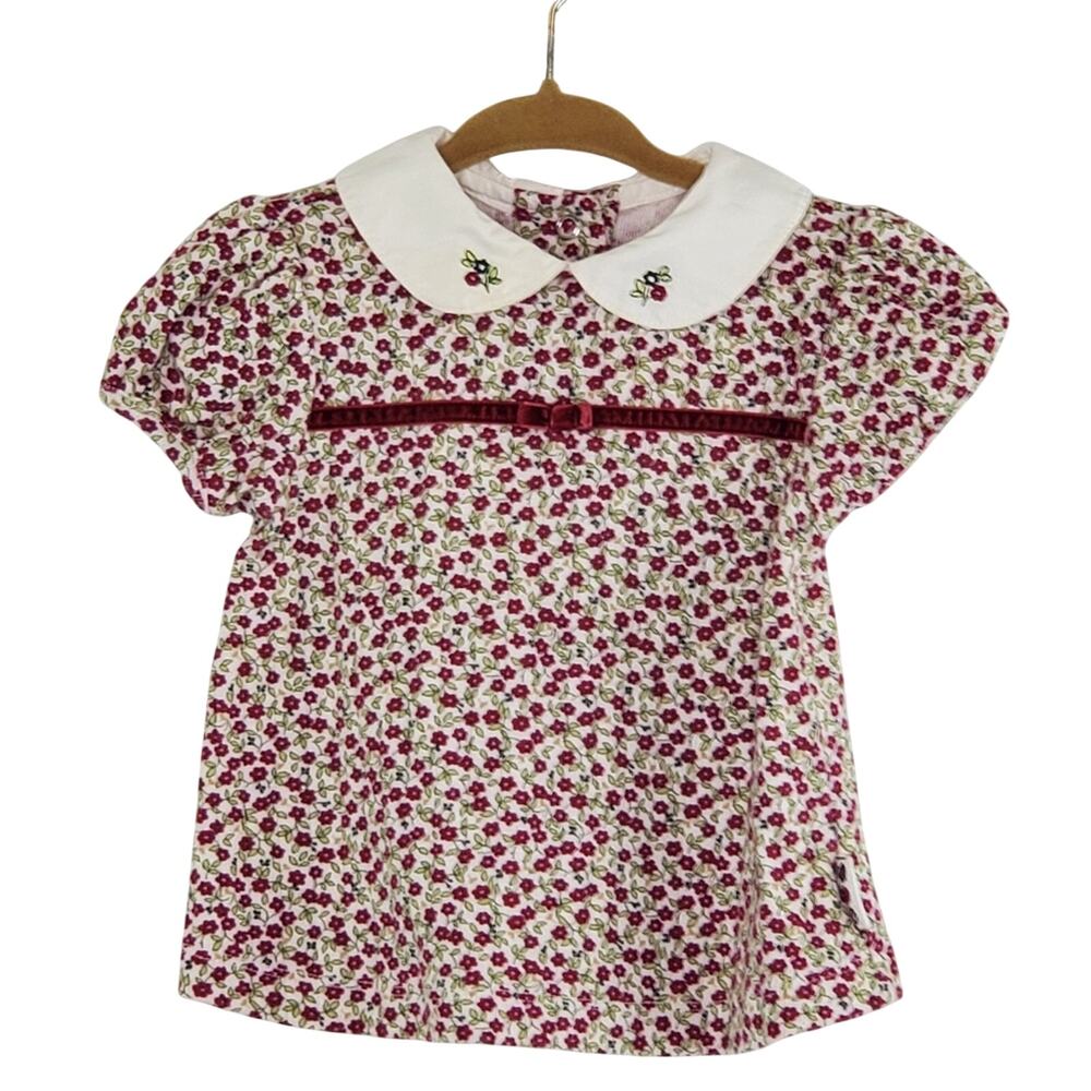 Vintage Gymboree 2001 Floral Peter Pan Collar Top Cream Pink 6-12mo